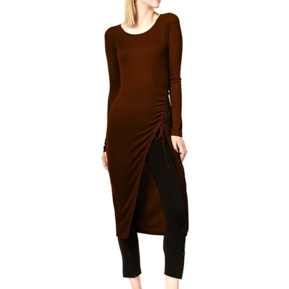 Bar III Tops - Bar III Ruched Ribbed Long Sleeve Tunic Top